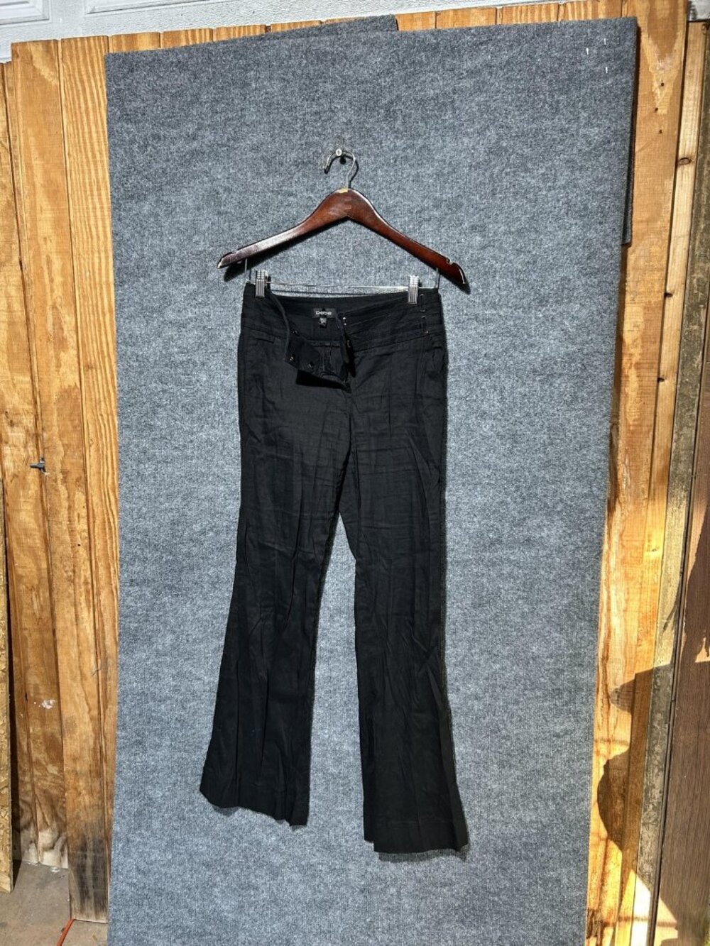 Bebe Pants Womens 2P Black Linen Blend Bootcut Stretch Dress Trouser Petite